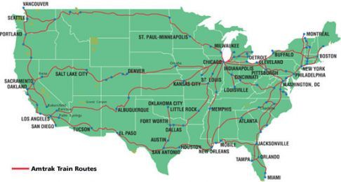 Amtrak National Rail Pass tinko žemėlapis